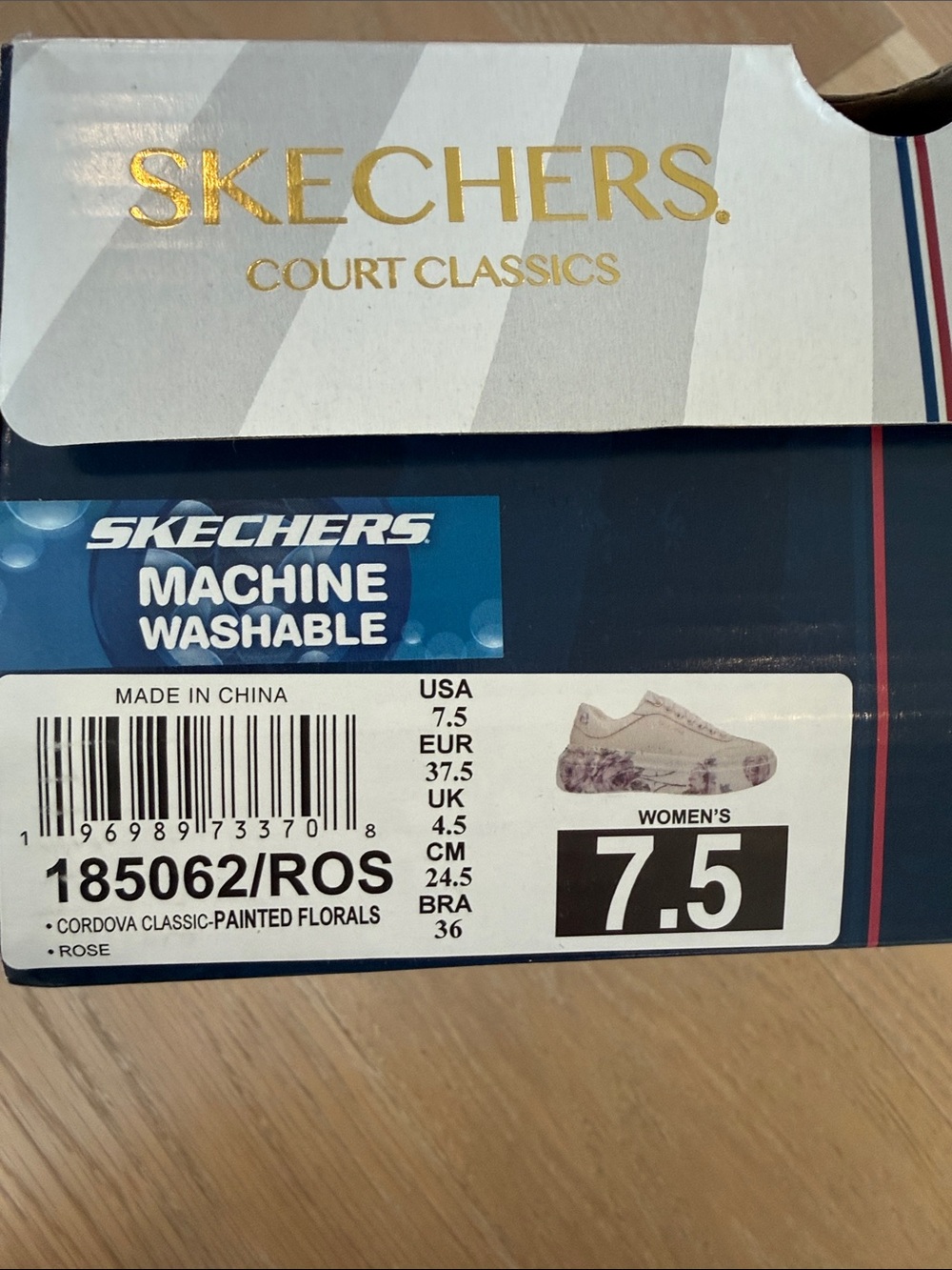 Skechers White Womens Cordova Sneakers with Lavender Flowers on Sides size 7.5 - Picture 9 of 10